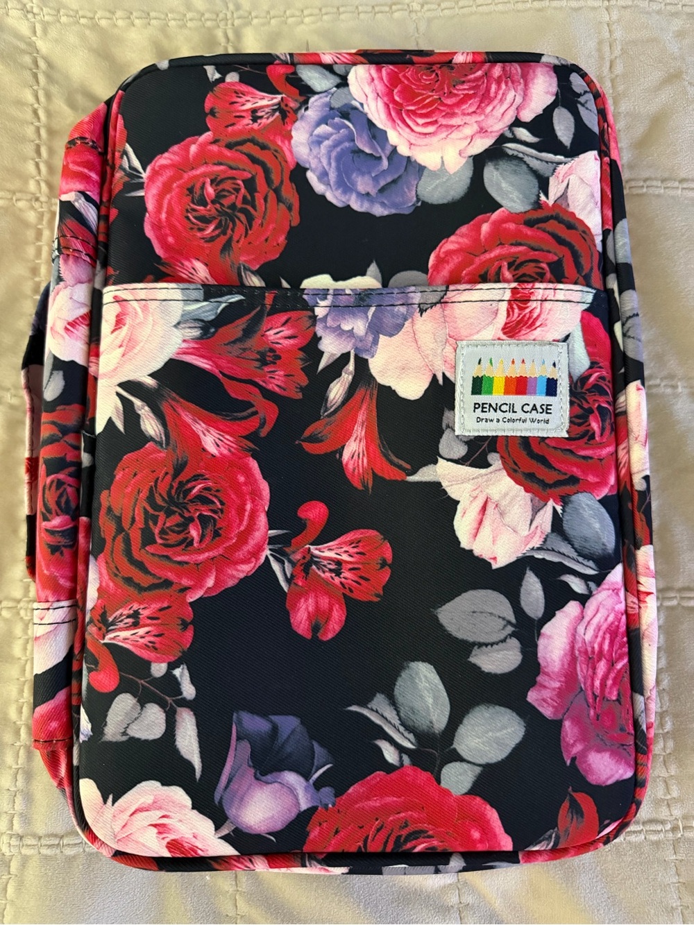 Large Floral Art Supply Organizer Case Colored Pencil Marker Storage Holder
